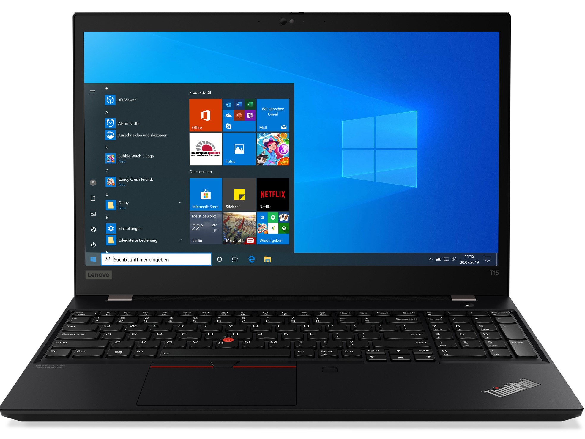 Lenovo ThinkPad T15 1.Gen 15,6" FHD  i5-10310U 16GB 512GB Laptop black Win 11 Pro QWERTZ-DE BL hervorragend
